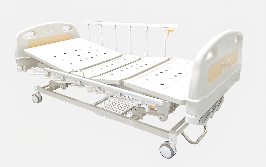 Manual Three-Crank Nursing Bed with Curved Guardrails Cold-Rolled Steel Pan