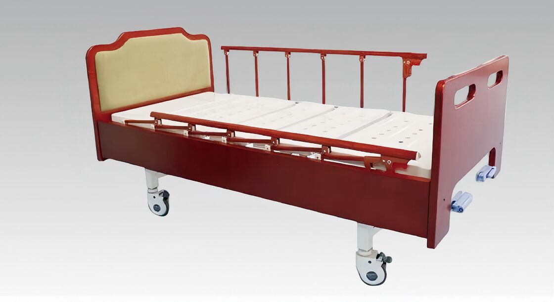 Manual Double-Crank Nursing Bed with Perforated Wooden Headboard