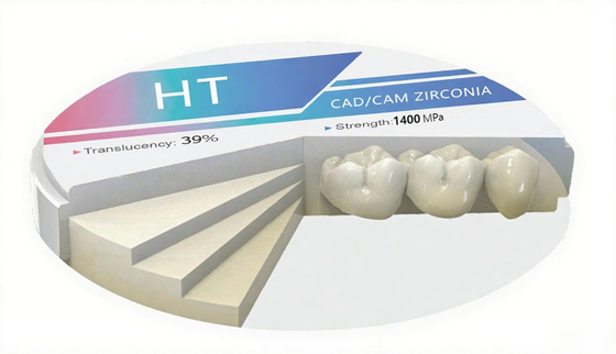 HT 98mm Dental Zirconia Disc for Crown / Bridge 1400MPa Strength with 39% Translucency 16 mm