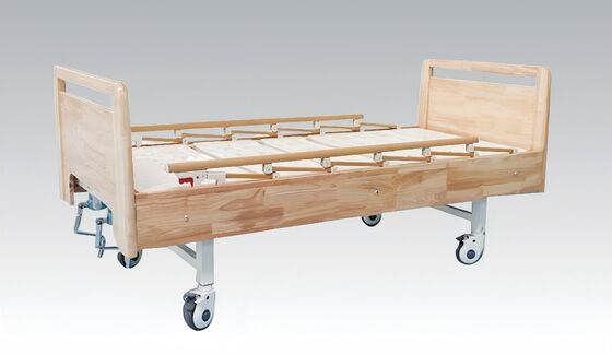 Manual Double-Crank Nursing Bed with Perforated Wooden Headboard - 2
