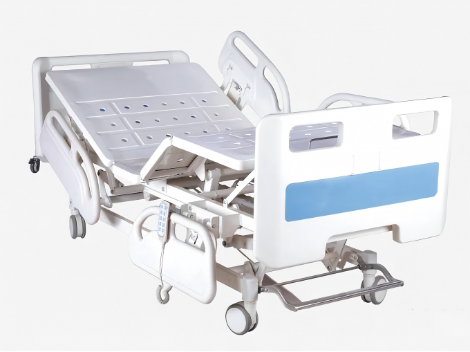 Close-up view of DH-â¡ Electric Bed control panel and construction details